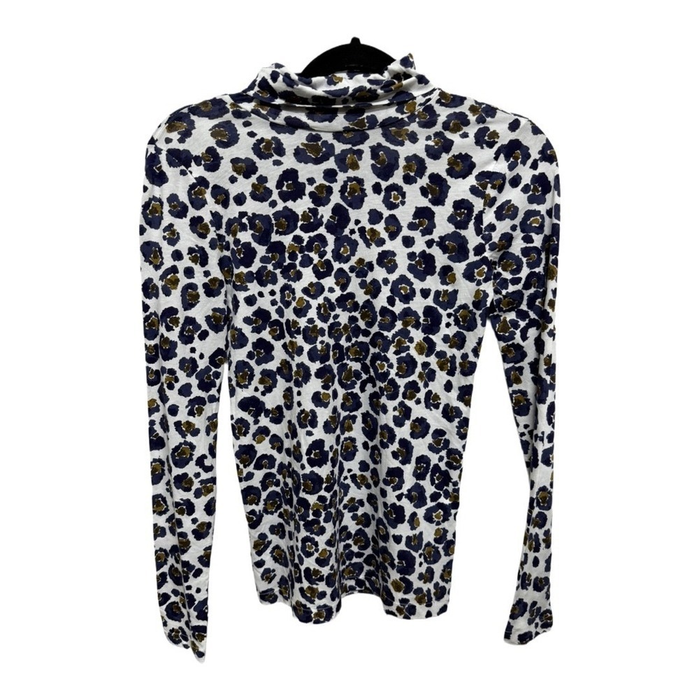 J. Crew NWT Cotton Blue Gold Leopard Animal Print Turtleneck Basics Size XS